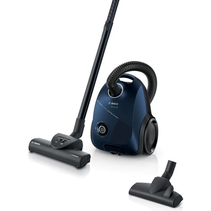 Прахосмукачка Bosch BGBS2BU1T, с торба, 850W, 3.5 л. капацитет на торбата, микрофилтър, тъмносиня Намаления и отстъпки ЧеренПетък 3