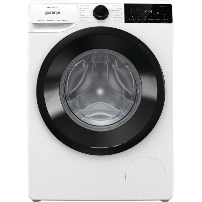 Перална машина Gorenje WNA84AWIFI, клас А, 8 кг. капацитет, 1400 оборота в минута, 15 програми, свободностояща, 60 cm. ширина, SteamTech, ConnectLife, бяла Намаления и отстъпки ЧеренПетък 3