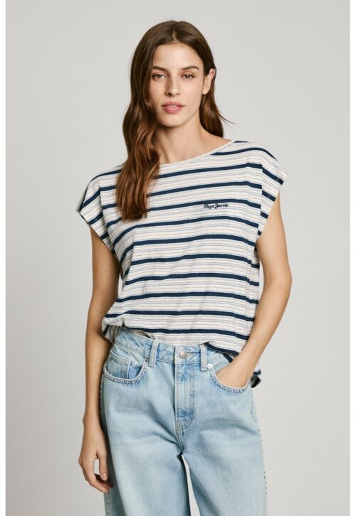 Pepe Jeans London Раирана тениска от памук и лен (Pepe Jeans London)