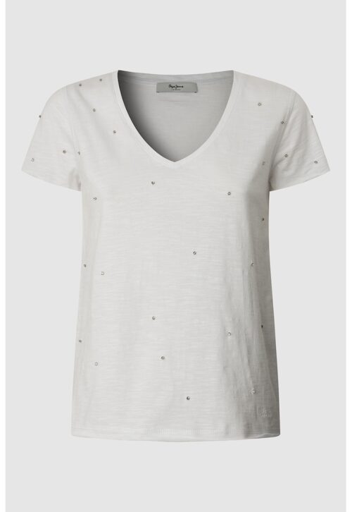 Pepe Jeans London Шпиц тениска с декоративни камъни (Pepe Jeans London)