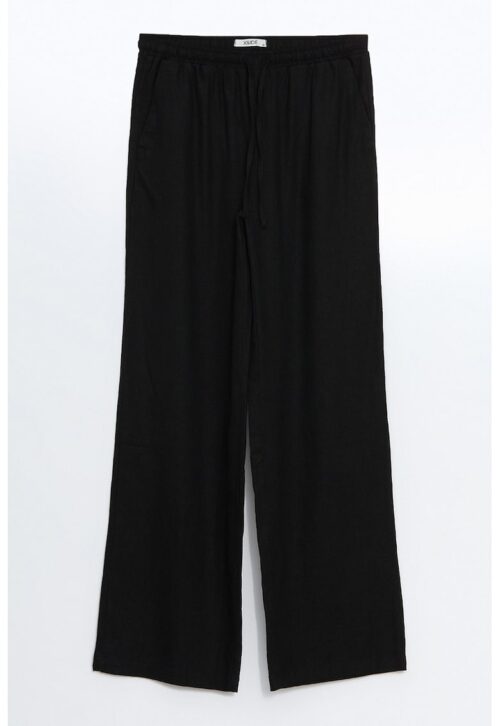 елегантен панталон с широки крачоли от лен и връзка