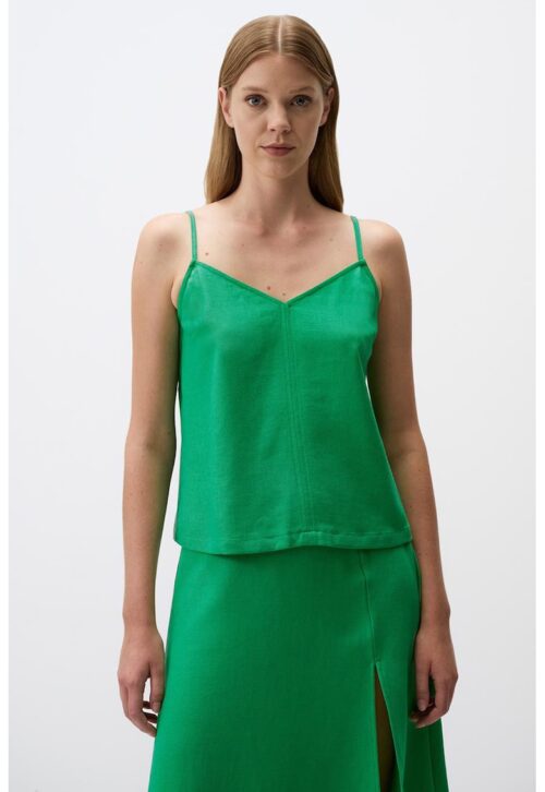 Топ с лен с тънки презрамки