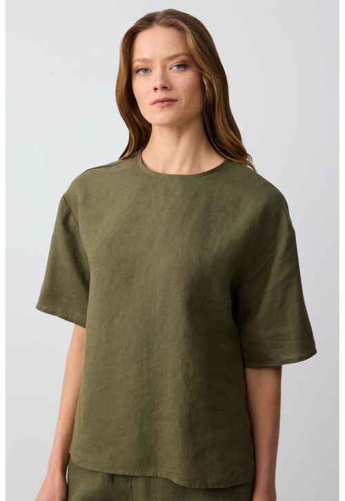 Ленена тениска със свободни ръкави