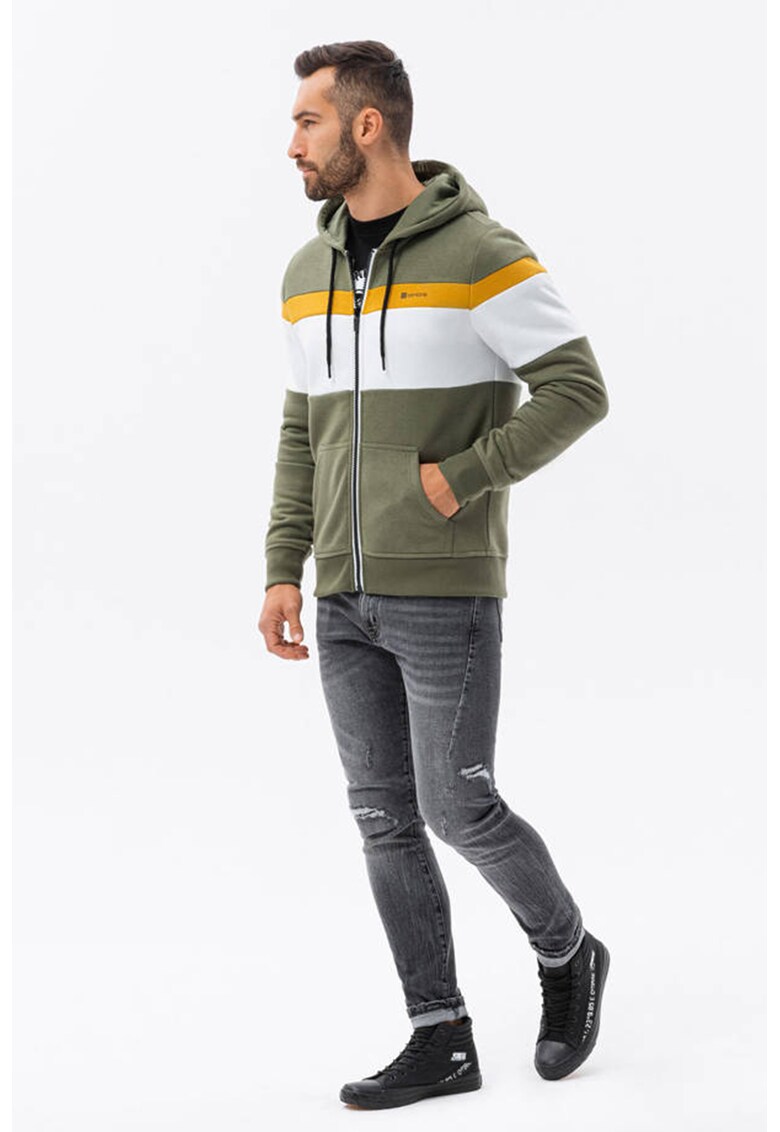 OMBRE Худи с цип и лого – Бял/Каки Намаления и отстъпки 3 худи с цип и лого в бял и каки цвят от памук и полиестер