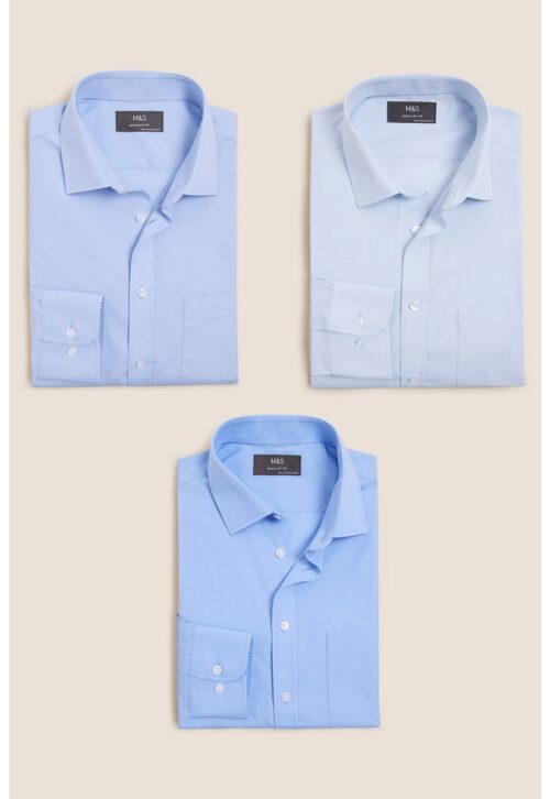 Комплект 3 светлосини ризи със стандартна кройка и дълъг ръкав
