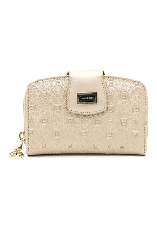 Портфейл от еко кожа с релеф в бежов цвят с отделения за карти и банкноти