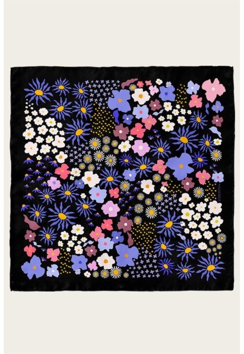 Копринен форален шал с флорален принт и размер 90x90 см