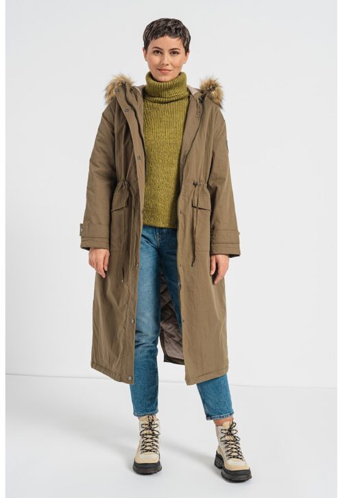 Парка Honey с качулка в цвят каки - стилна зимна парка