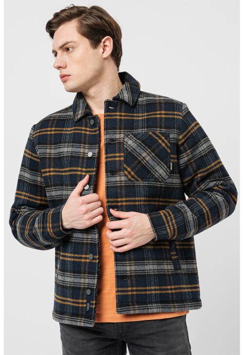 Карирано яке с класическа яка в сив, тъмносин и синапено жълт цвят