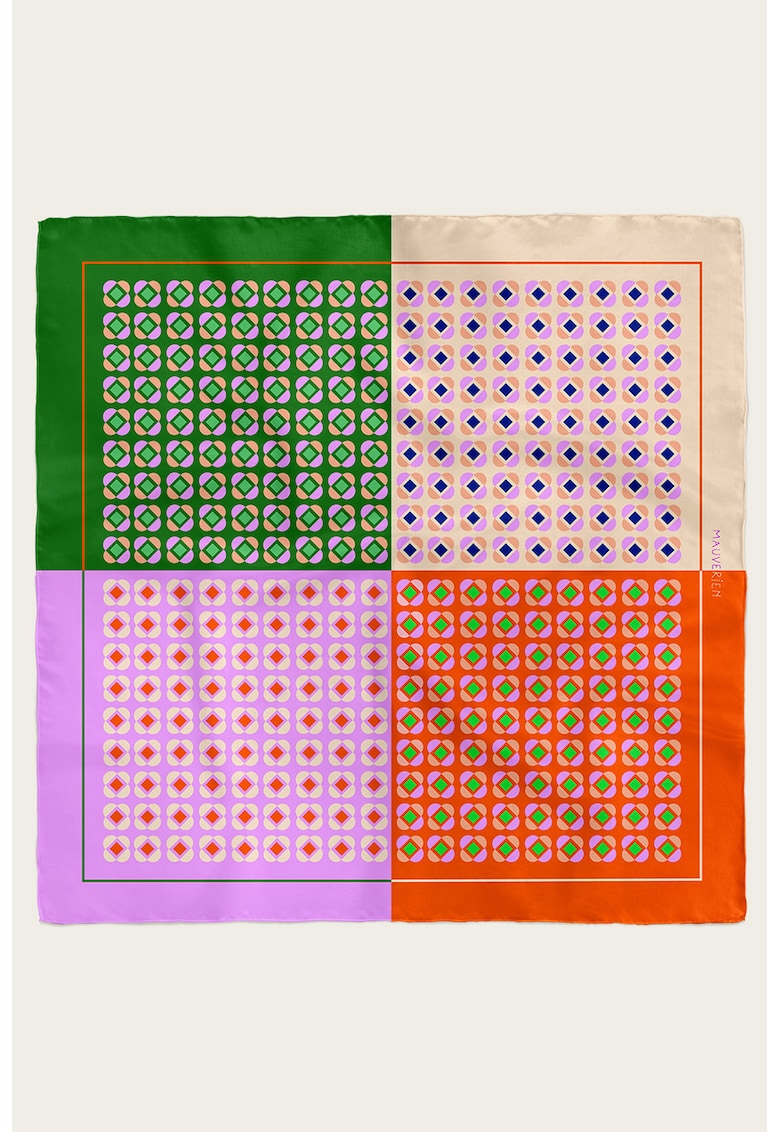 Mauverien Копринен шал с фигурална шарка Намаления и отстъпки 3 Копринен шал с многоцветна фигурална шарка и геометричен принт