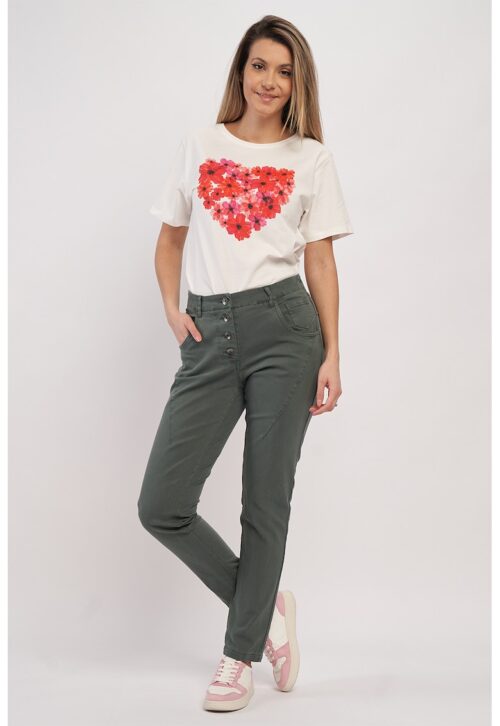 Панталон с висока талия в цвят каки с конусовидна кройка и закопчаване с копчета