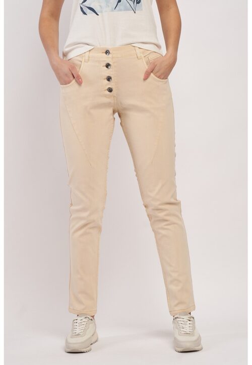 Бежов панталон с висока талия и конусовидна кройка