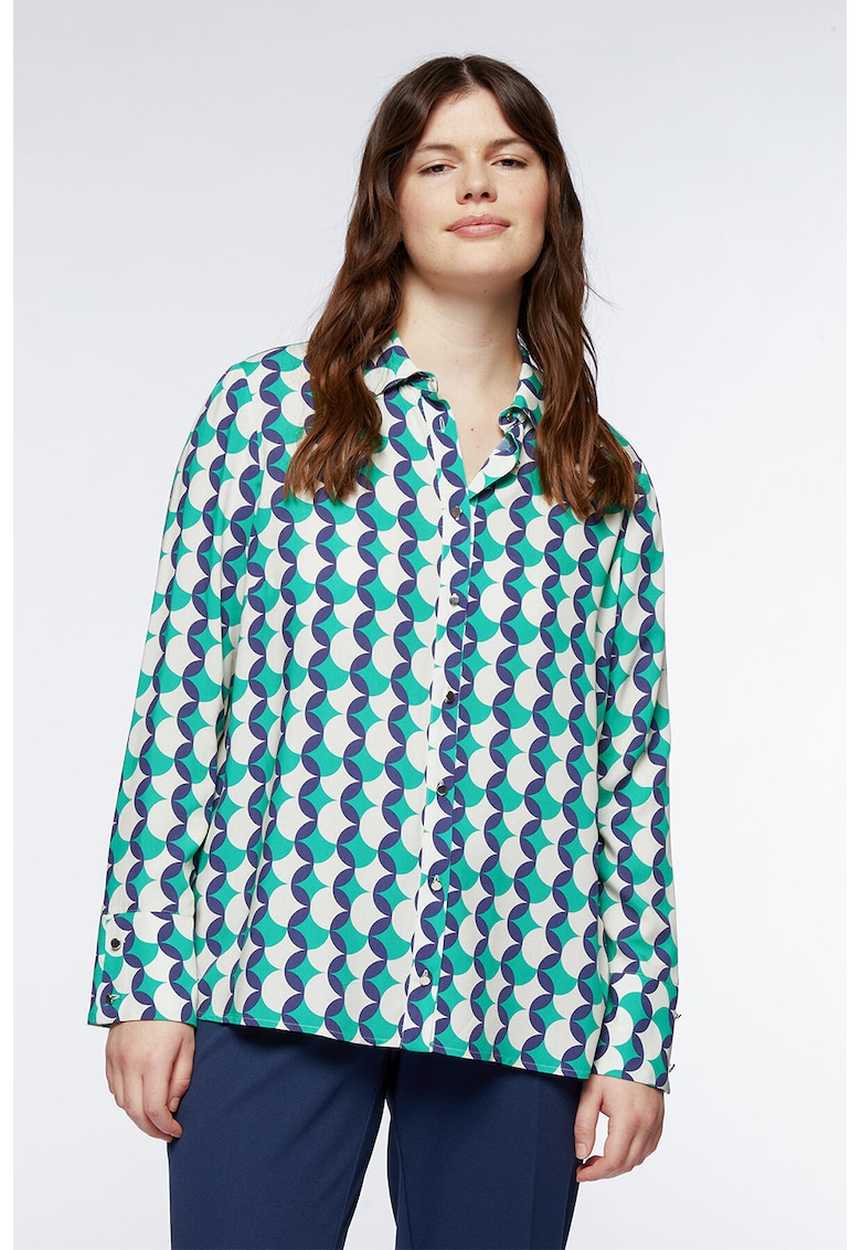 Fiorella Rubino Вискозна риза с принт – Жълт/Tъмносив Намаления и отстъпки 3 Вискозна риза с принт за дами с пищни форми в жълт и тъмносив цвят