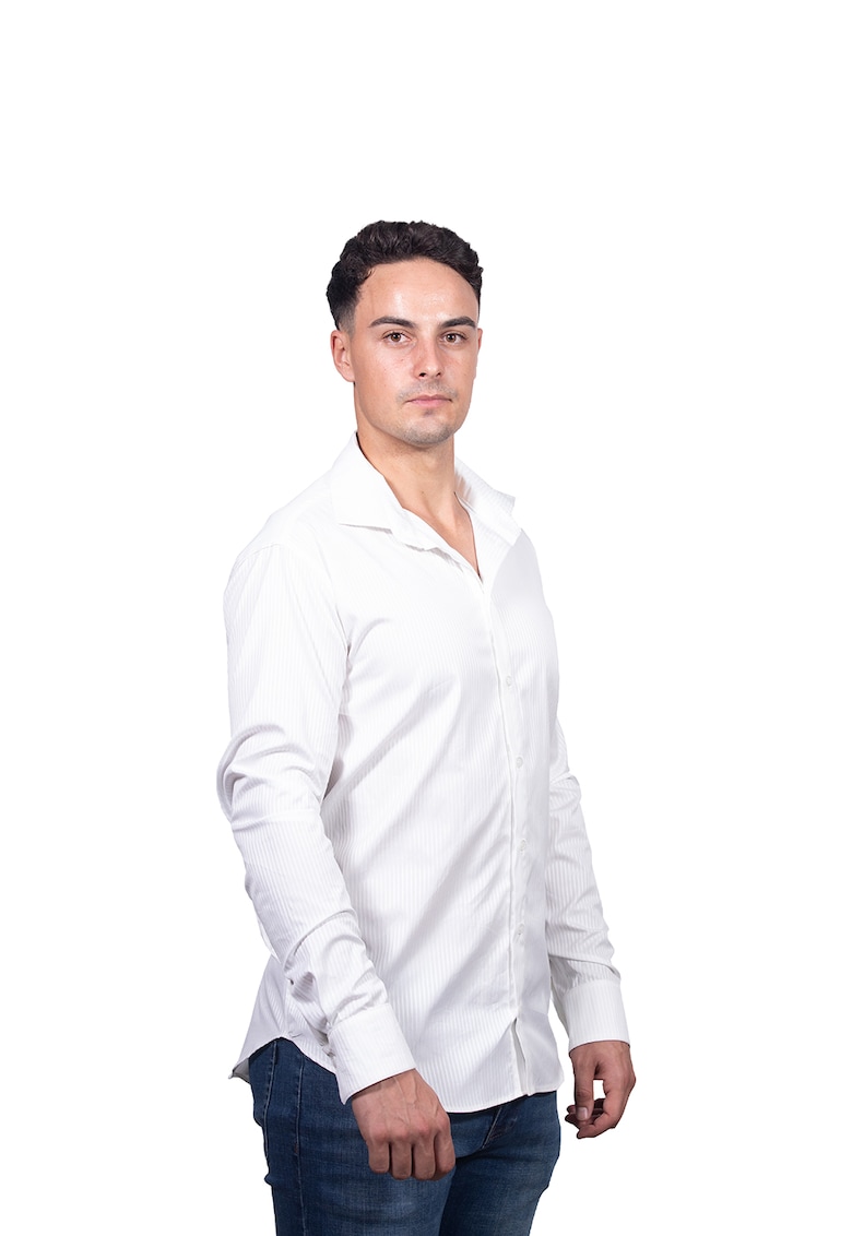 UVIA Памучна риза с остра яка – Бял Намаления и отстъпки 3 Памучна бяла риза с остра яка и дълъг ръкав