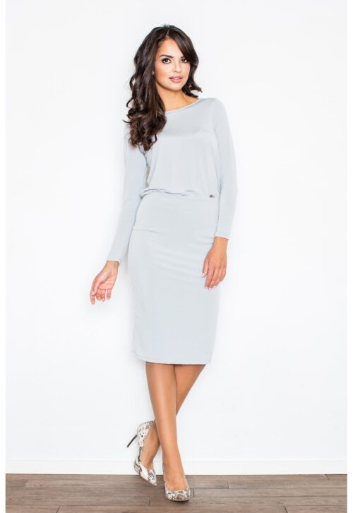 Сива елегантна рокля M326 с цепка на гърба