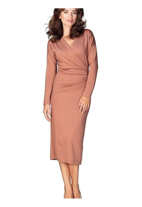 Дневна рокля ленитиф вискоза полиестер кафяво