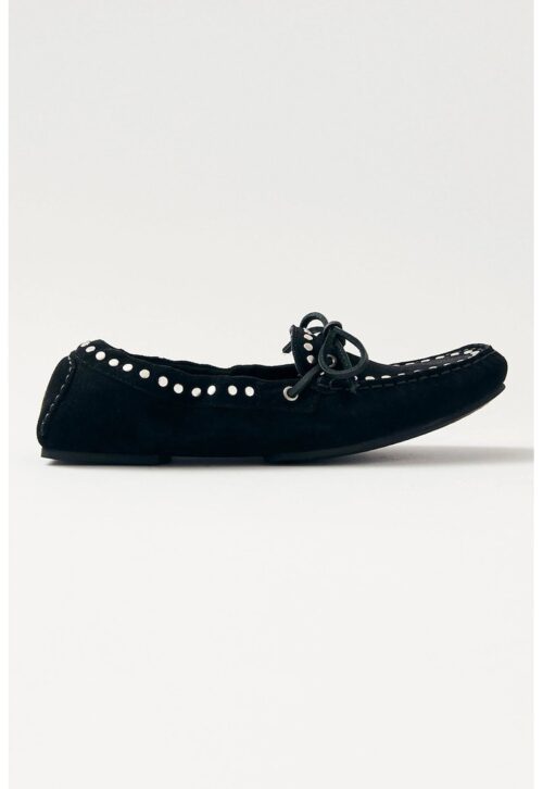 Велурени мокасини с капси в черен и сребрист цвят