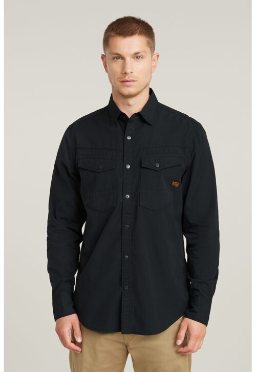 Памучна риза с джобове с капаче в избеляло черно за ежедневен стил