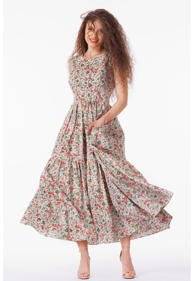 CAMISSI Разкроена рокля с джобове встрани – без ръкави – Червен/Зелен Намаления и отстъпки 3 Разкроена рокля с джобове встрани червено зелена памучна