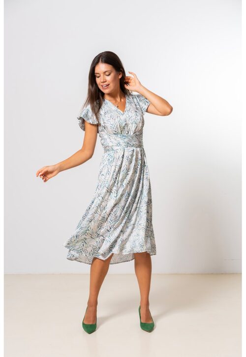 Рокля Sonia с абстрактен принт в бял и зелен цвят