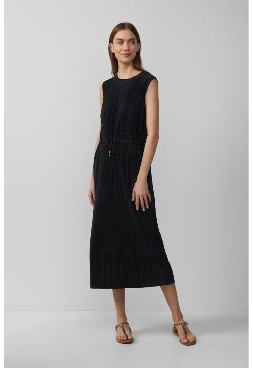 Черна миди рокля с регулируема талия, ежедневен стил