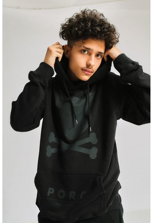 Унисекс черен худи с логотип и джоб кенгуру