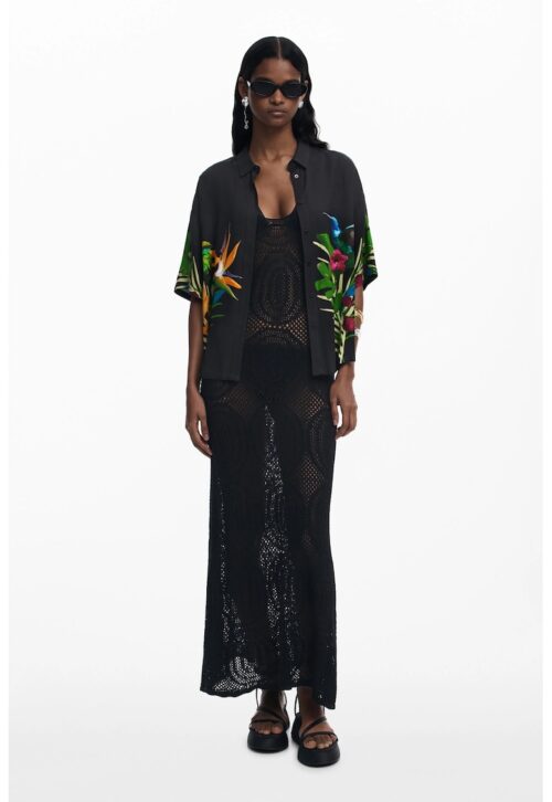 Свободна риза Artemisa с тропически принт в зелено, черно и оранжево