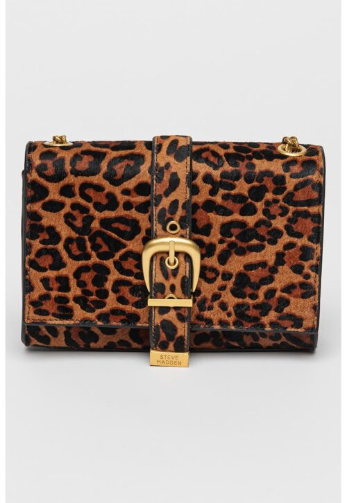 чанта през рамо Zeta от кожа с косъм в черно и кафяво