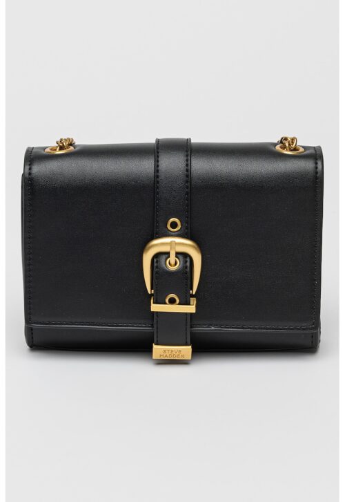 Черна чанта през рамо от еко кожа с верижка и златисти детайли