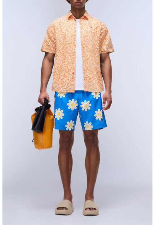 карирана риза с къси ръкави в бяло и синьо, памучен материал