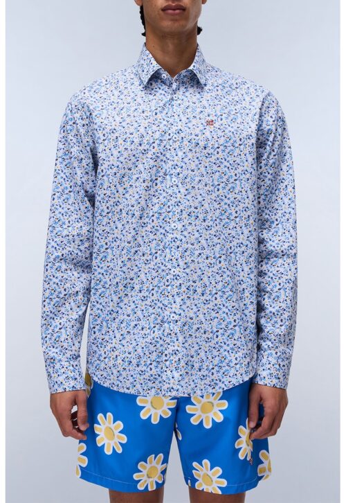 флорална риза бял и син цвят с памучен материал