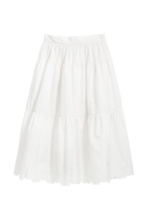 Разкроена памучна миди пола в мръснобял цвят с средновисока талия