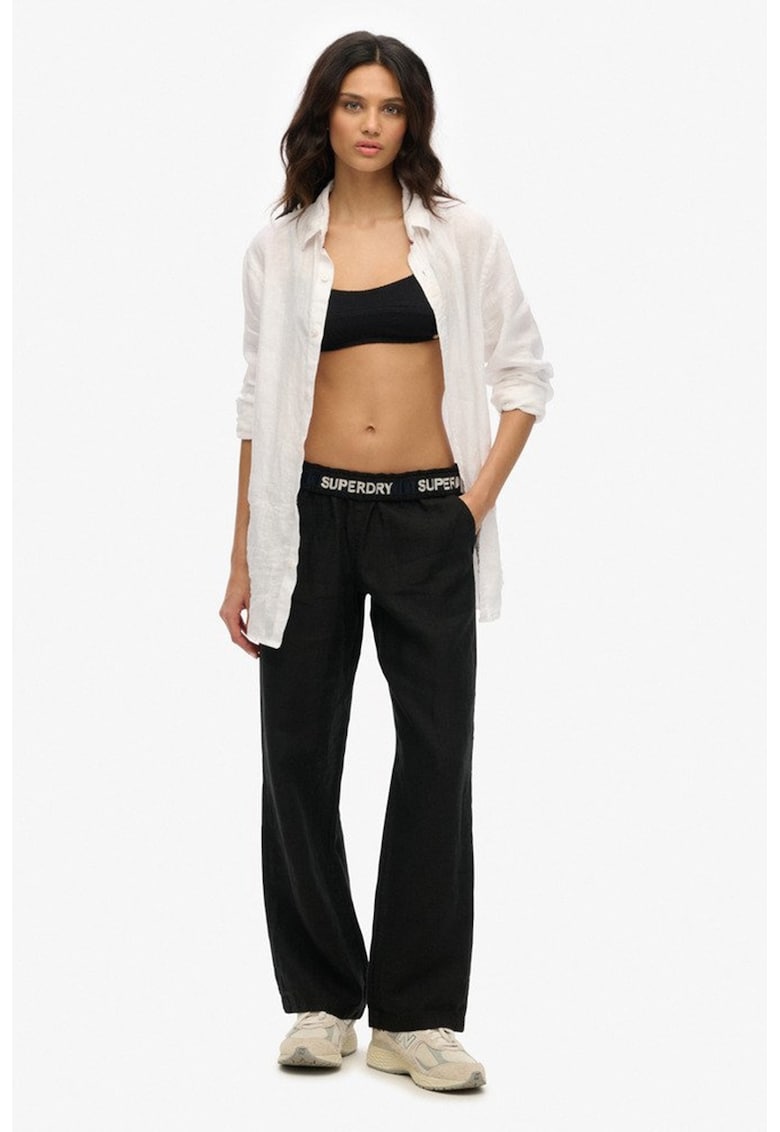 Superdry Co Прав панталон с лого – Черен Намаления и отстъпки 3 Прав панталон с лого в черен цвят от 100% лен с висока талия и джобове