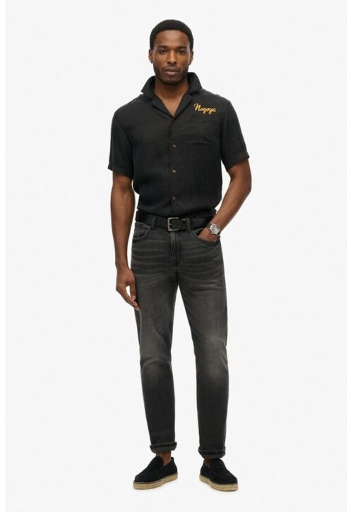 Риза с графика на гърба в черен и жълт цвят с къс ръкав и копчета