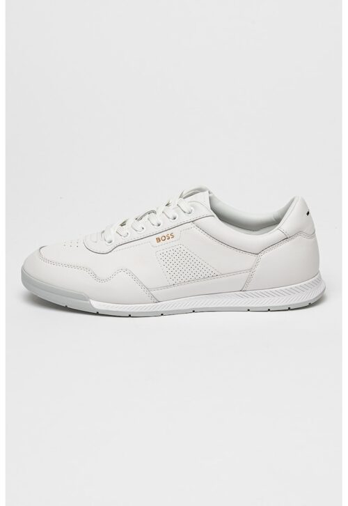 бели кожени спортни обувки Titanium с връзки и кръгъл връх