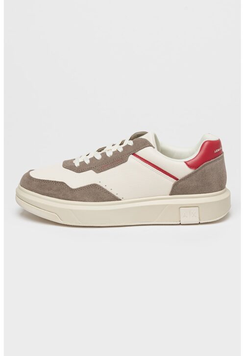 Маратонки с еко кожа и текстил в сиво-кафяв, тъмночервен и мръснобял цвят