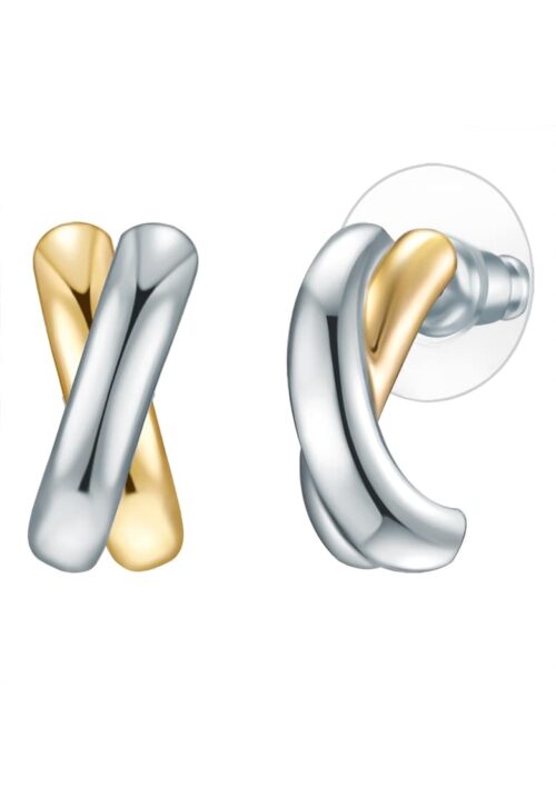 Елегантни обеци с покритие от 14k злато и двуцветен сребрист дизайн