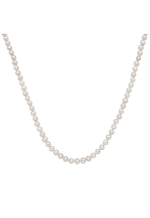 Колие с бели сладководни перли от месинг с карабинер