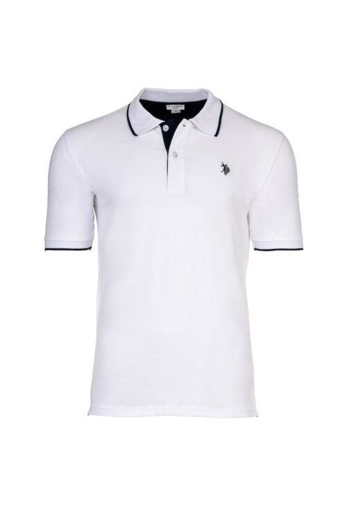 Бяла тениска с памук и лого с къс ръкав и стандартна кройка