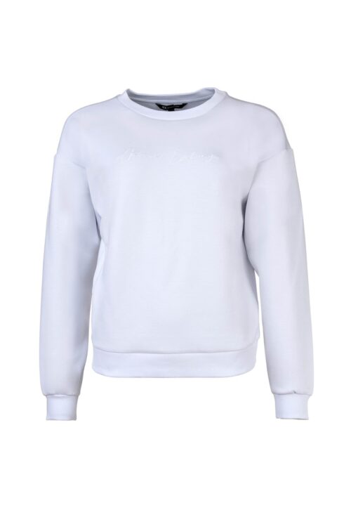 Бял суитшърт с лого и дълги свободнопадащи ръкави