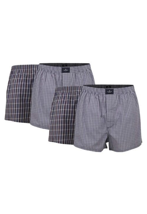 Памучни мъжки боксерки в тъмносин цвят с каре принт, комплект от 4 чифта