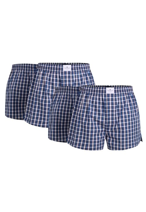 Памучни боксерки в син цвят с каре принт - комплект от 4 чифта