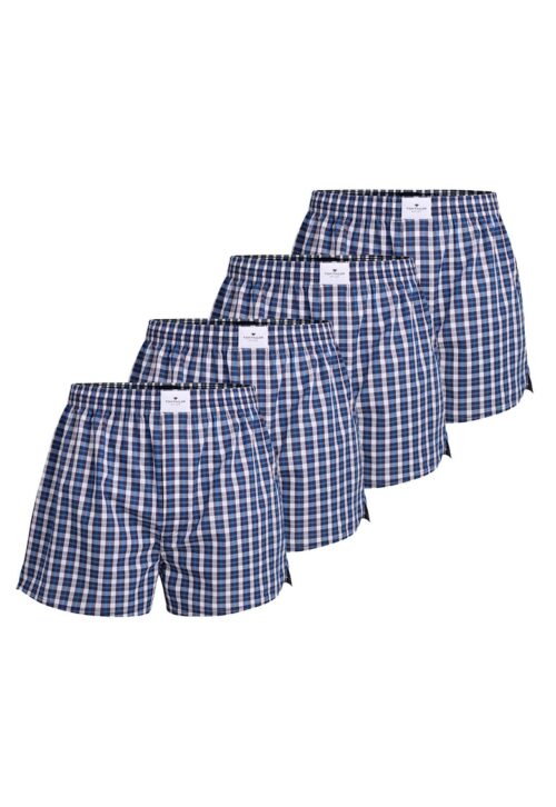 Комплект 4 чифта бели и сини боксерки Web с каре принт от памук