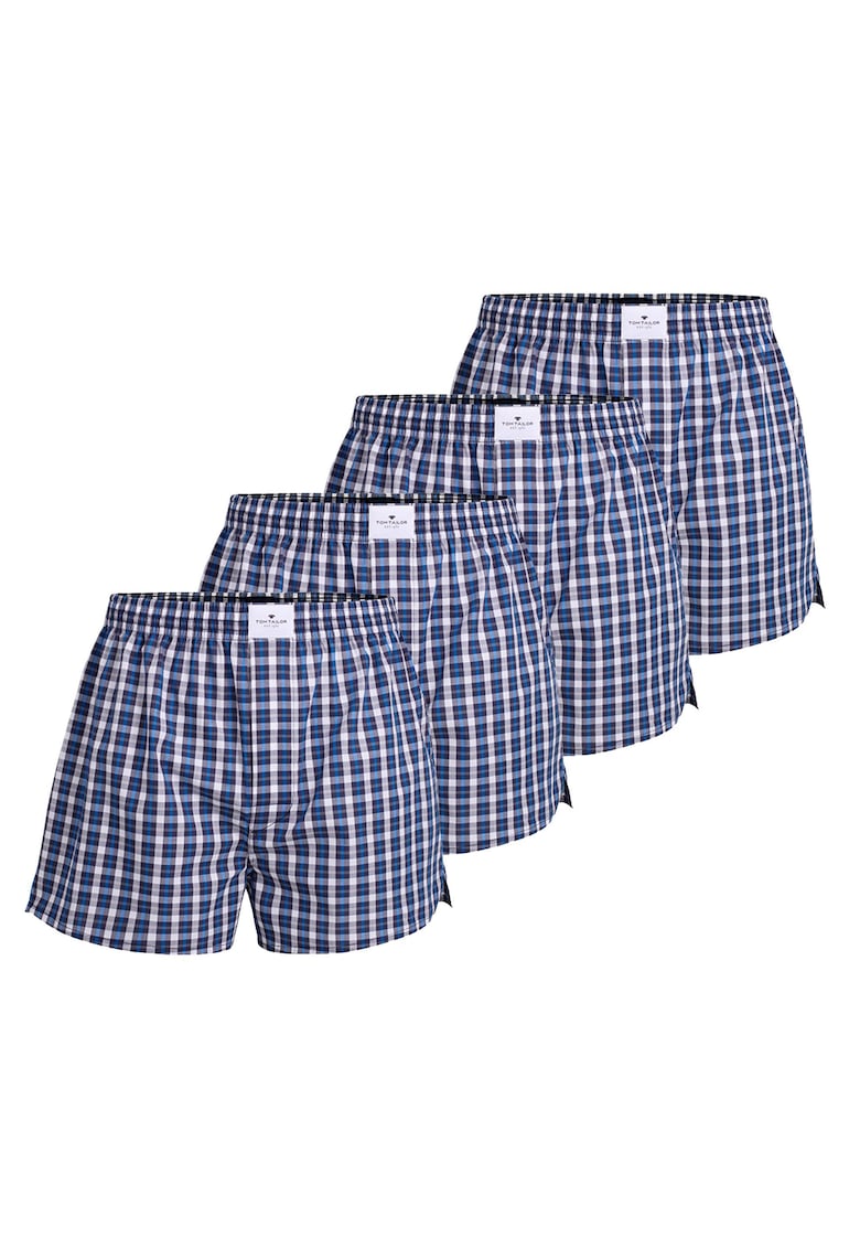Tom Tailor Боксерки Web – 4 чифта – Бял/Син Намаления и отстъпки 3 Комплект 4 чифта бели и сини боксерки Web с каре принт от памук
