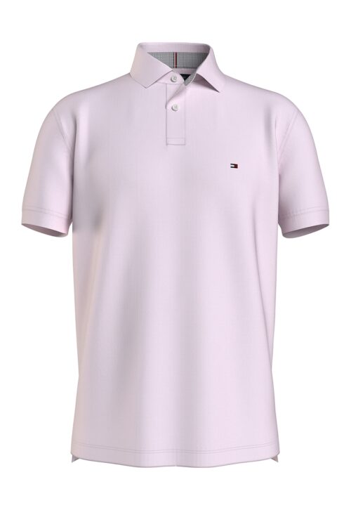 Тениска от органичен памук с яка в бледо розово с бродирано лого