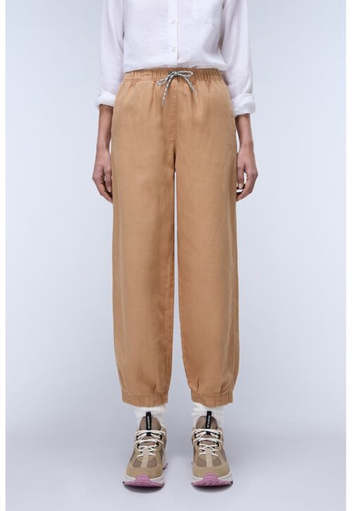Свободен панталон с джобове в камел цвят от памук и лен