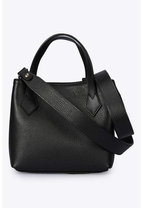 Кожена чанта с регулируема презрамка в черен цвят от естествена кожа