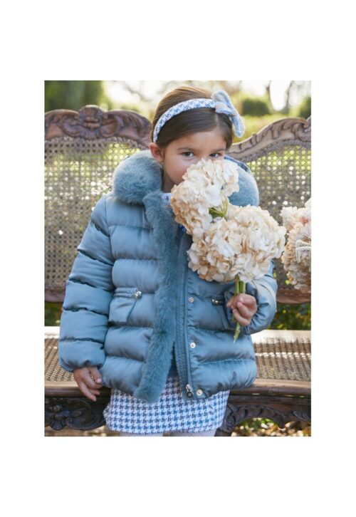 Пухено синьо яке 5837 с нормална кройка от полиестер