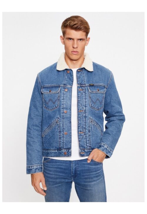 Мъжко дънково яке синьо от памук модел 303284725