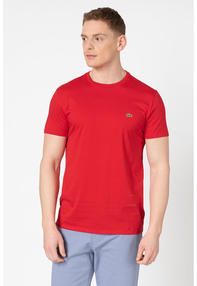 Lacoste Тениска от памук пима Намаления и отстъпки 3 Червена тениска от памук пима с къс ръкав и овално деколте